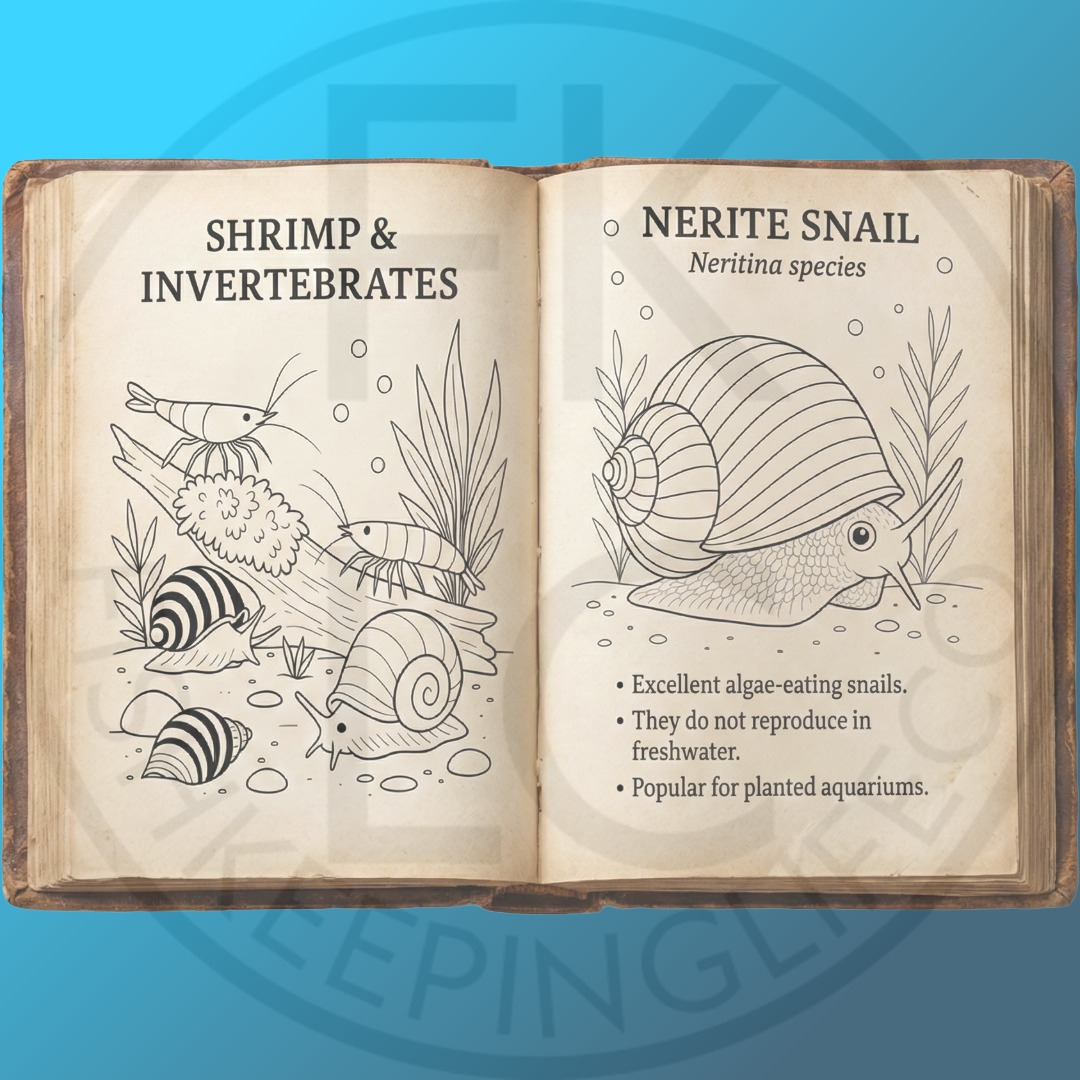 Interior coloring page from Life in Balance: The Hidden Magic in Aquariums — Coloring Book Vol. 2 featuring shrimp and invertebrates illustrations