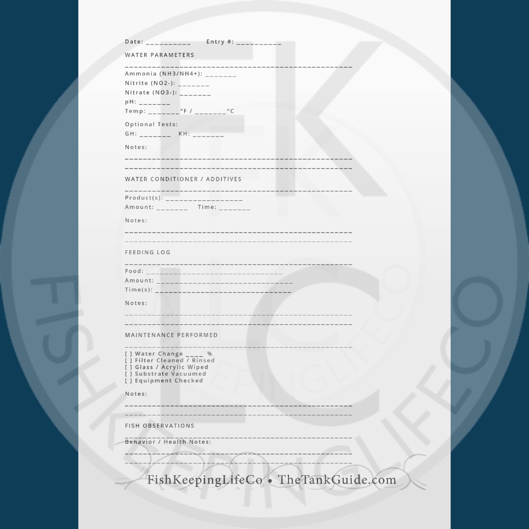 The Daily Tank Journal daily aquarium log page