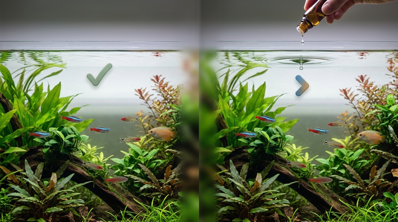 Side-by-side aquariums comparing stable water with repeated chemical pH adjustment