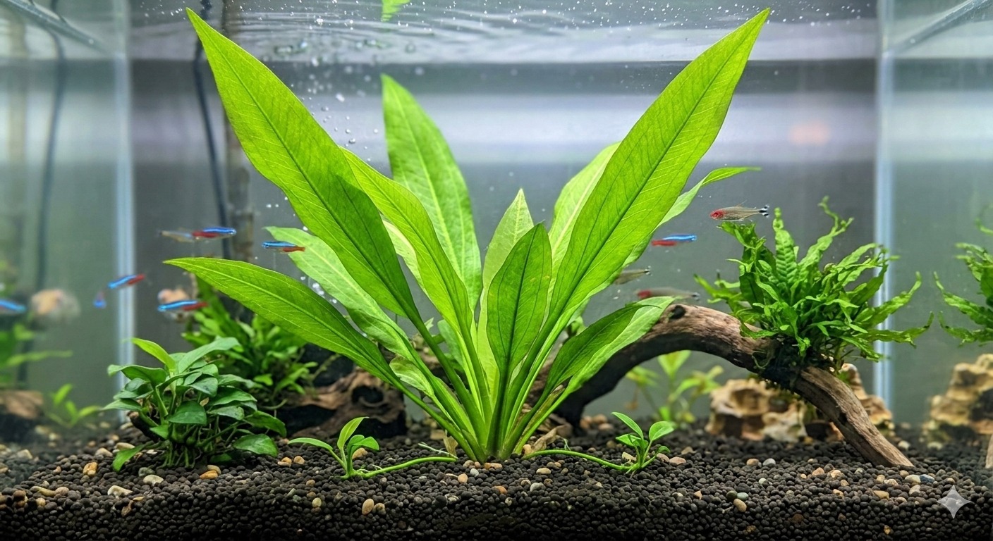 Amazon sword plant (Echinodorus) growing in a planted aquarium