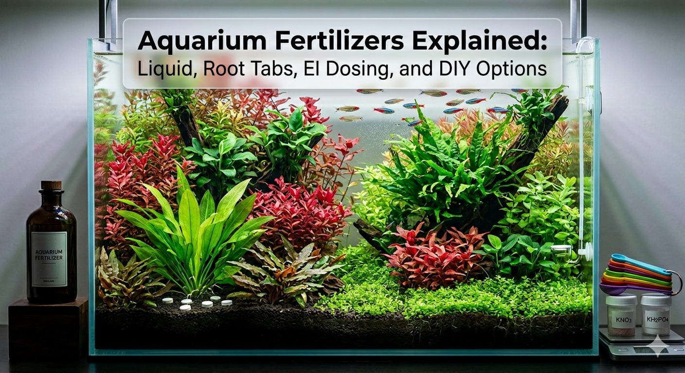 Aquarium fertilizers explained with liquid fertilizer, root tabs, and DIY planted tank dosing