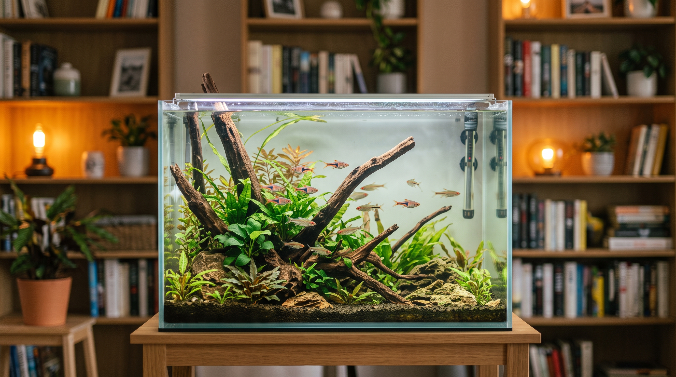 Fishkeeper checking fish before treating cloudy aquarium water
