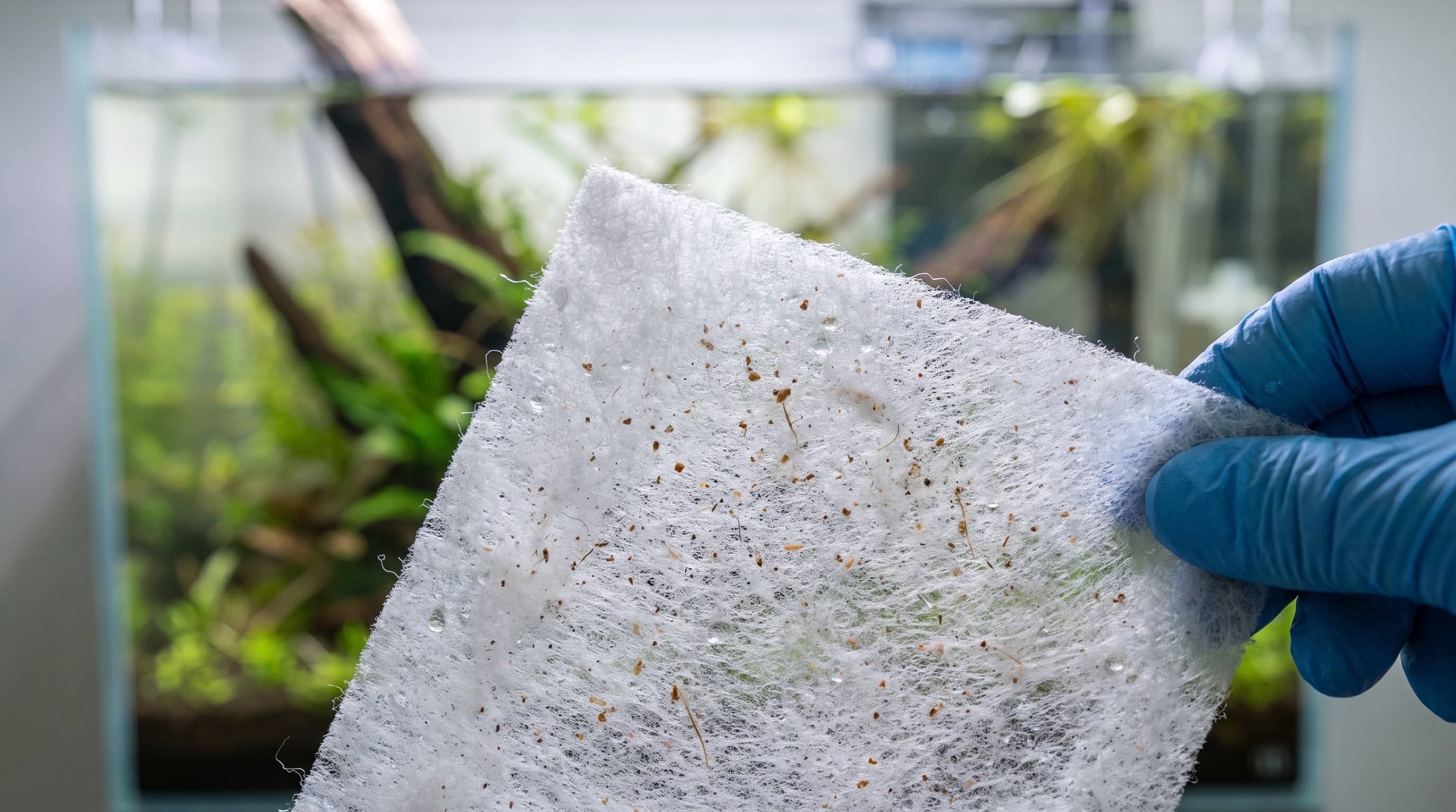Filter floss capturing aquarium particles