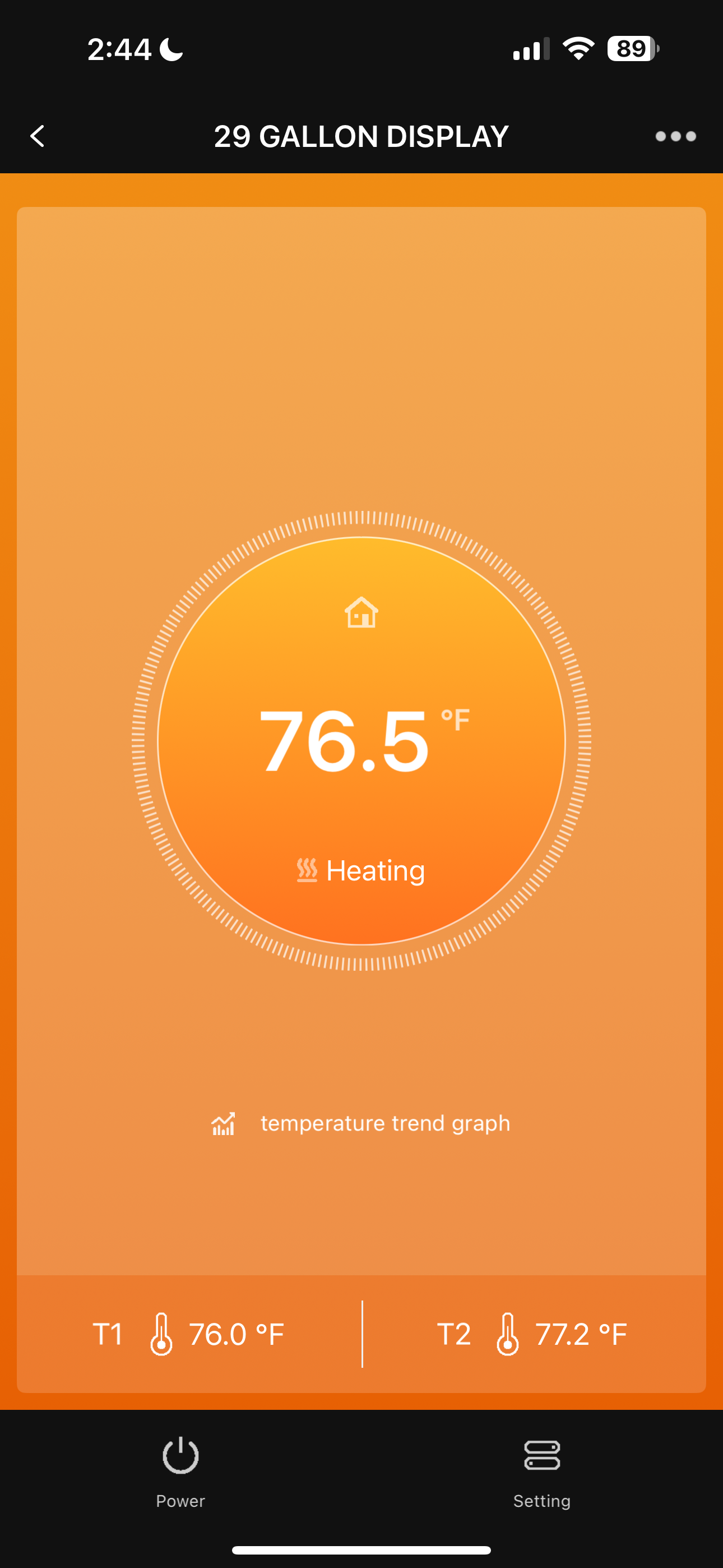 Inkbird temperature controller app showing a live temperature reading