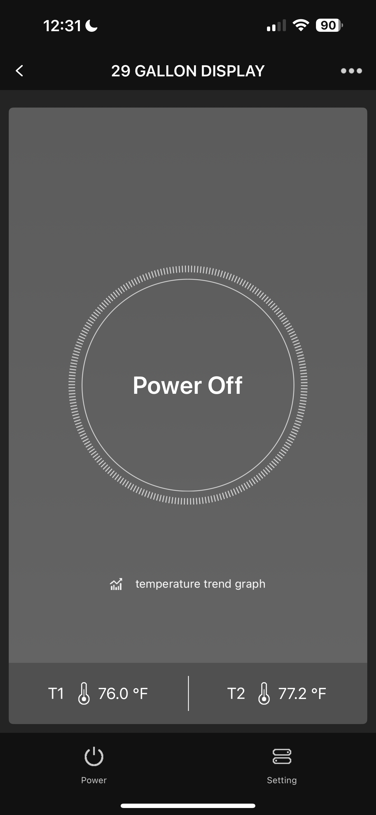 Inkbird app screen showing heater power off state.