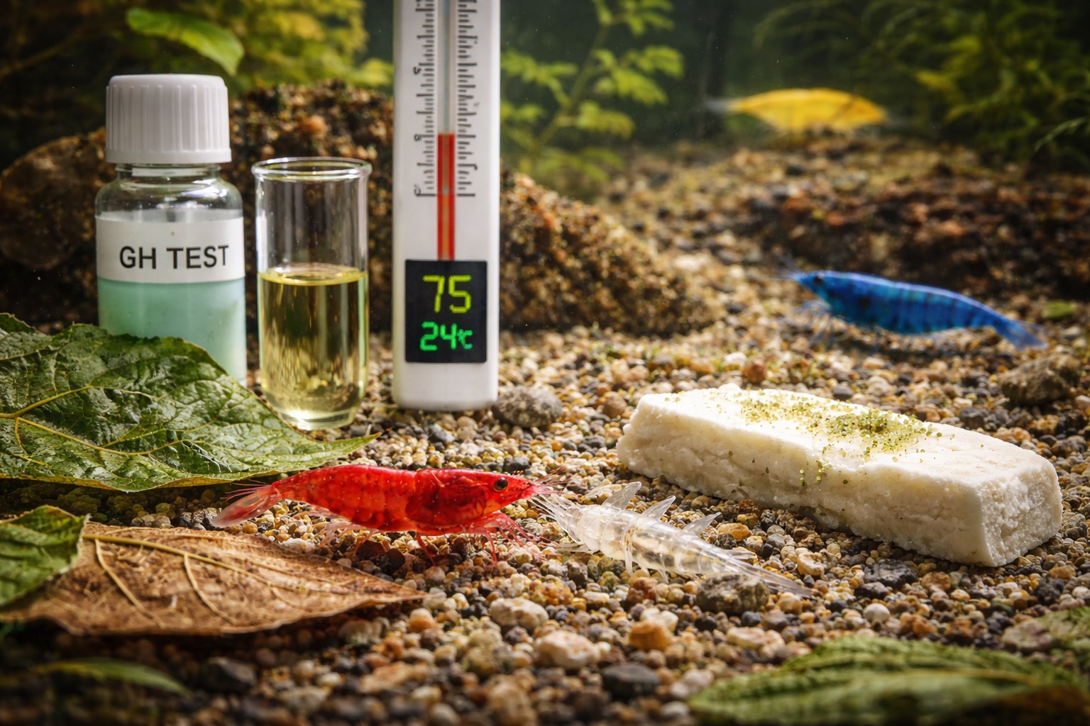 Shrimp tank stability, water parameters, and molting success