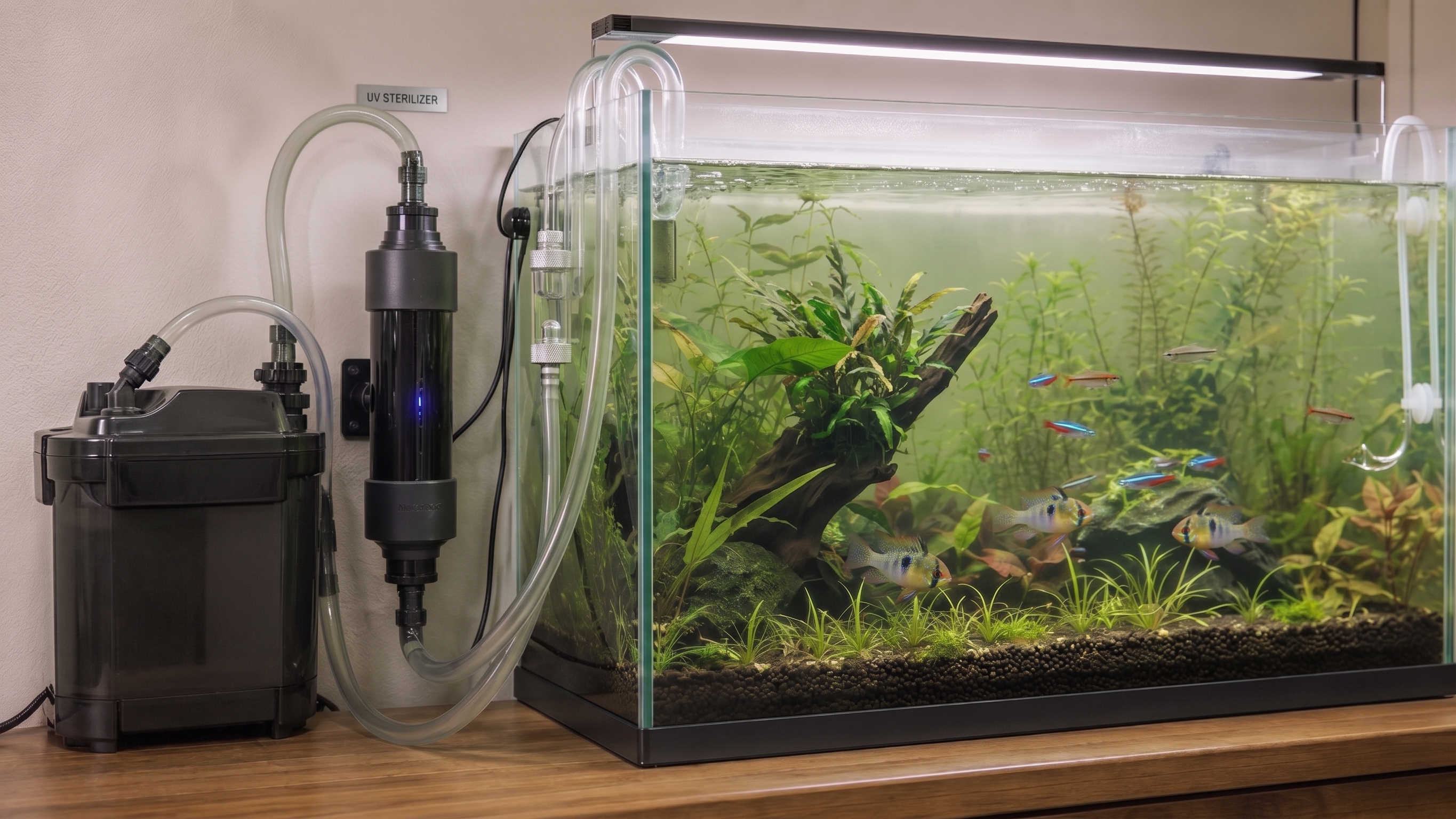 UV sterilizer treating suspended green water algae