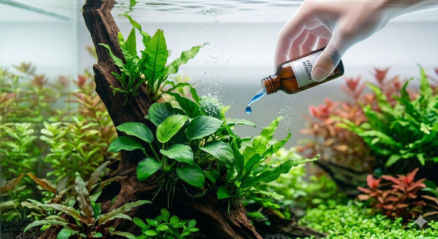 Water-column fertilizer feeding epiphyte aquarium plants